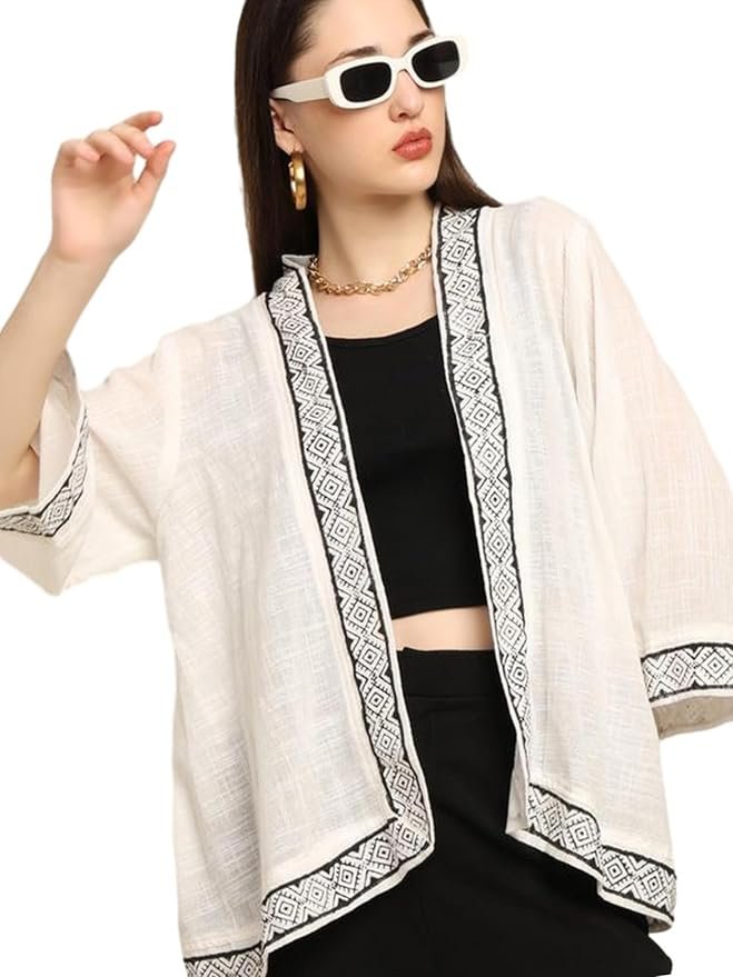 KE KANHA EXPORTS Shrugs for Women Stylish | Cover up on Jeans Tops for Women | Western Beach Outfits | Summer Clothes | Kimono Length Option Short | Medium | Long